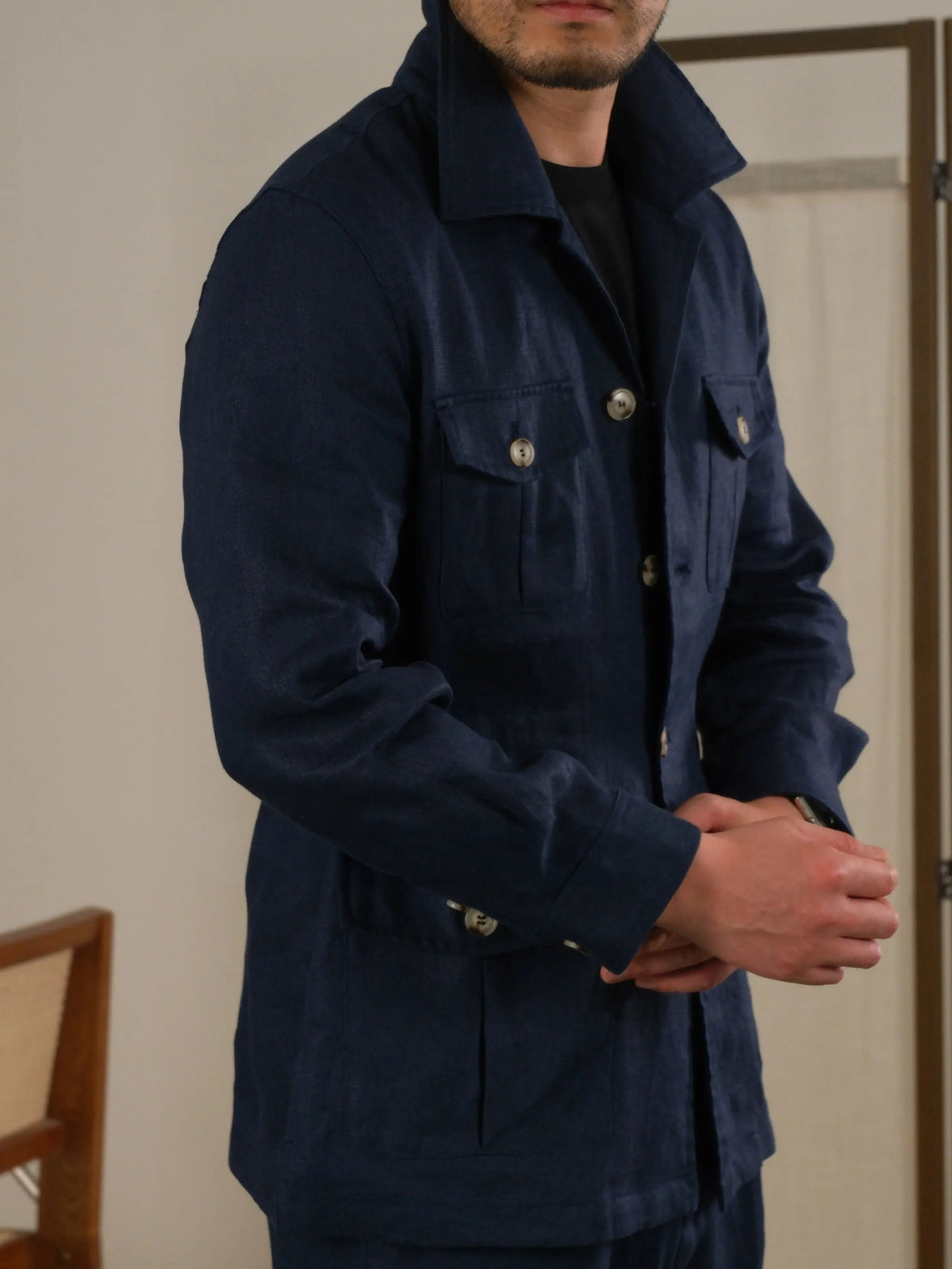 Men's Italian Safari Jacket in Breathable Linen