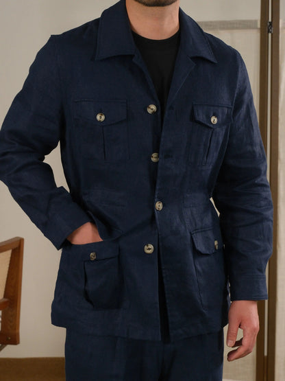 Men's Italian Safari Jacket in Breathable Linen