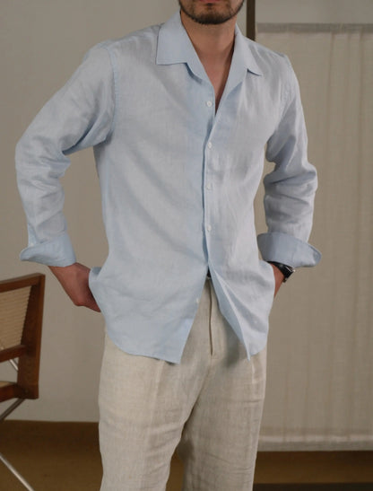 Men's Cuban Collar Long Sleeve Linen Shirt