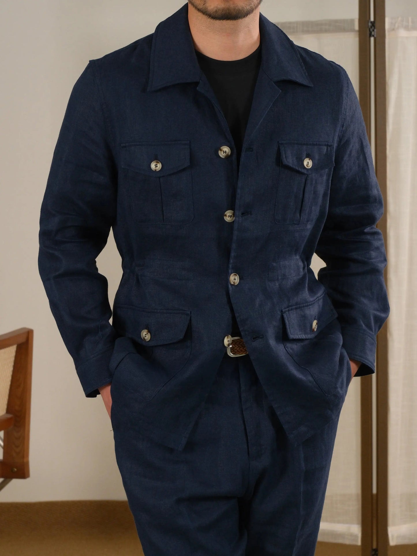 Men's Italian Safari Jacket in Breathable Linen