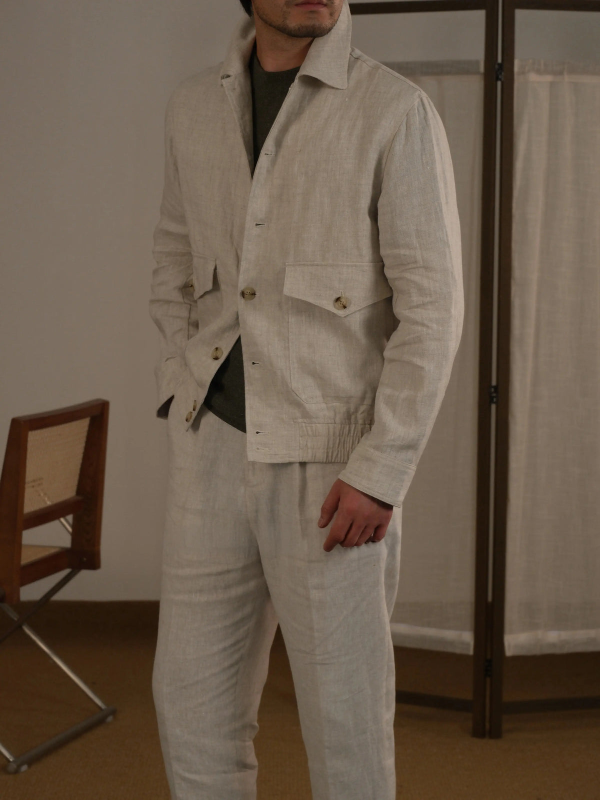 Men's Italian Linen Bomber Jacket