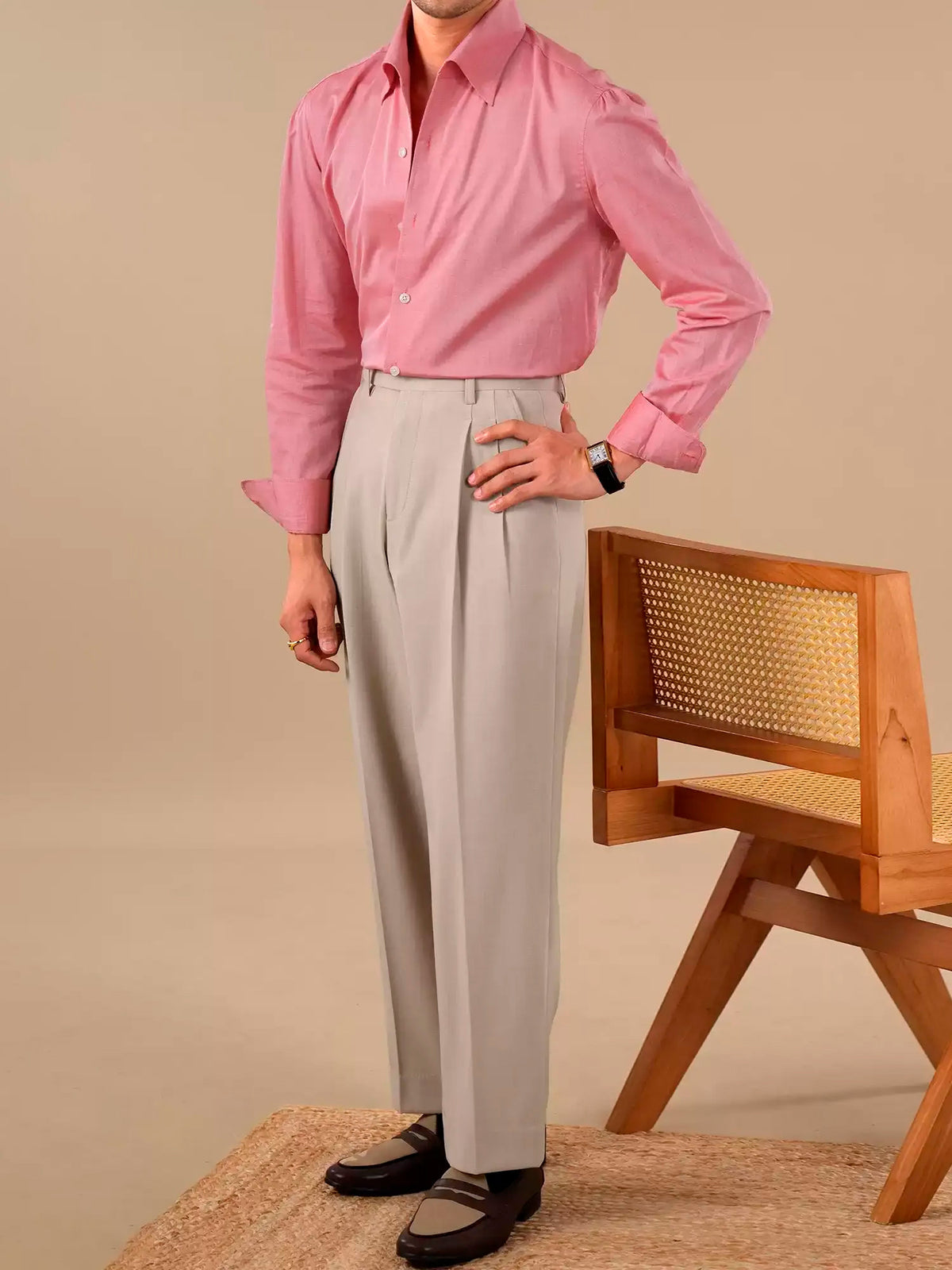 Men’s Long-Staple Cotton Point Collar Casual Dress Shirt