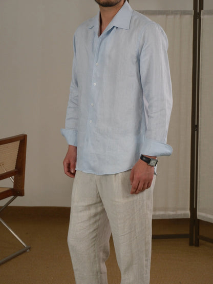 Men's Cuban Collar Long Sleeve Linen Shirt