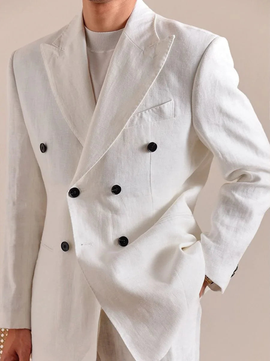 Men's Capri Breathable 100% Linen Double-Breasted Blazer