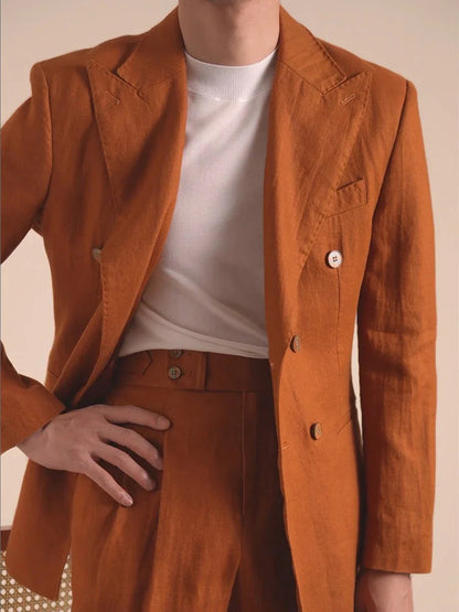 Men's Capri Breathable 100% Linen Double-Breasted Blazer