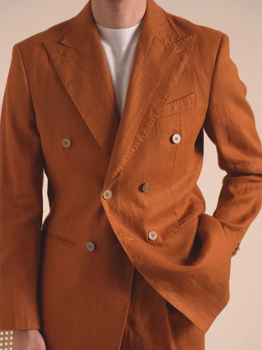Men's Capri Breathable 100% Linen Double-Breasted Blazer