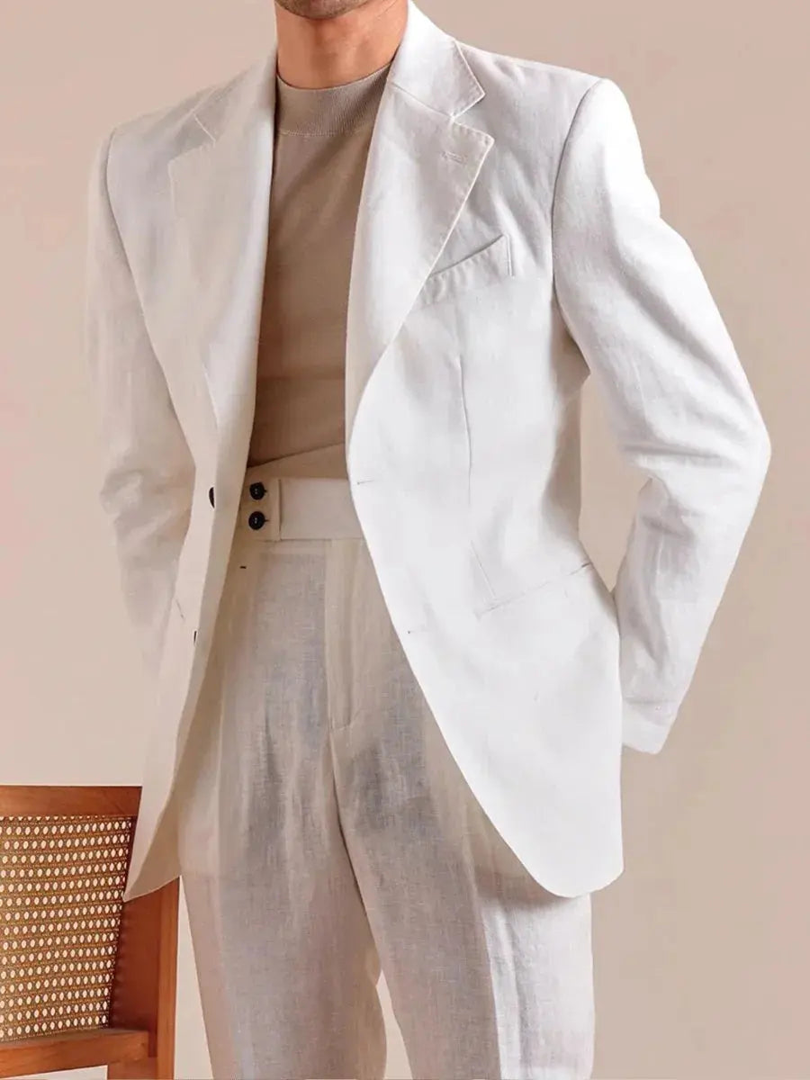 Italian Linen Blazer Mens - Single-Breasted Linen Blazer
