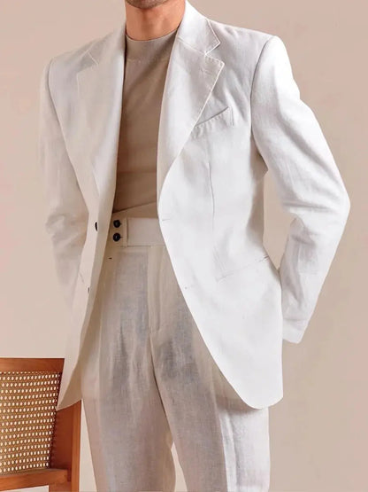 Italian Linen Blazer Mens - Single-Breasted Linen Blazer