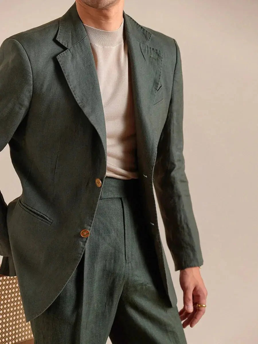 Italian Linen Blazer Mens - Single-Breasted Linen Blazer