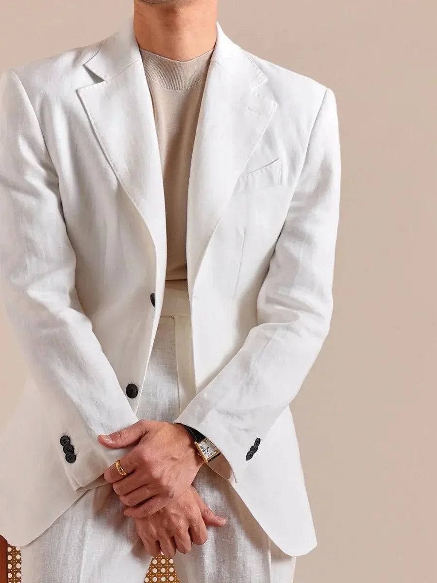 Italian Linen Blazer Mens - Single-Breasted Linen Blazer