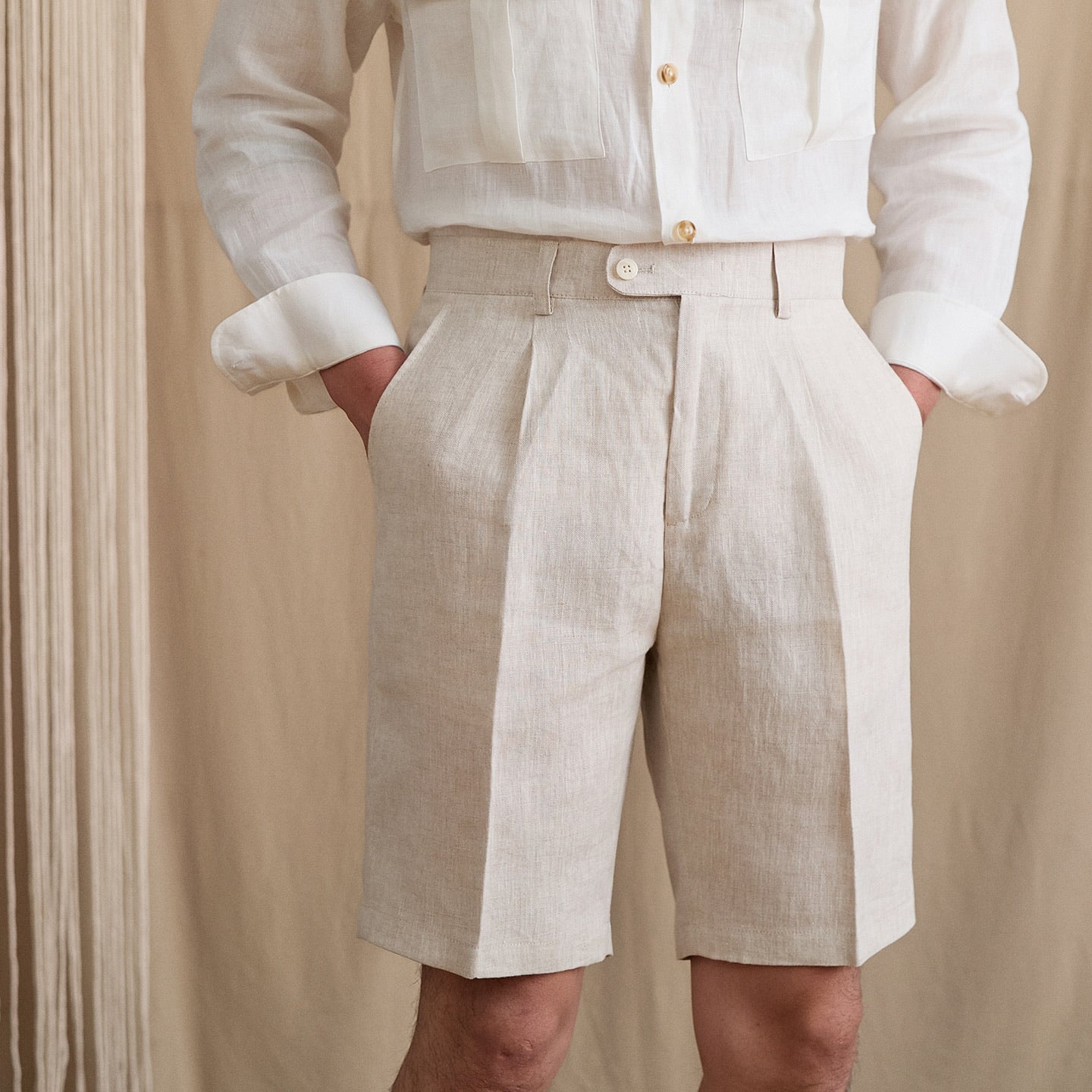 High-Waist Pleated Linen Shorts