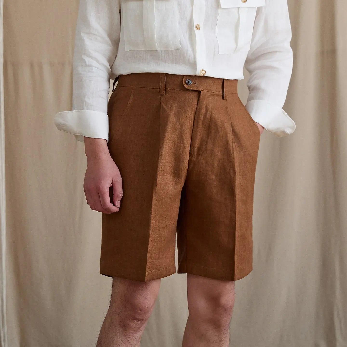 linen dress shorts men Brown Linen Seaside Shorts