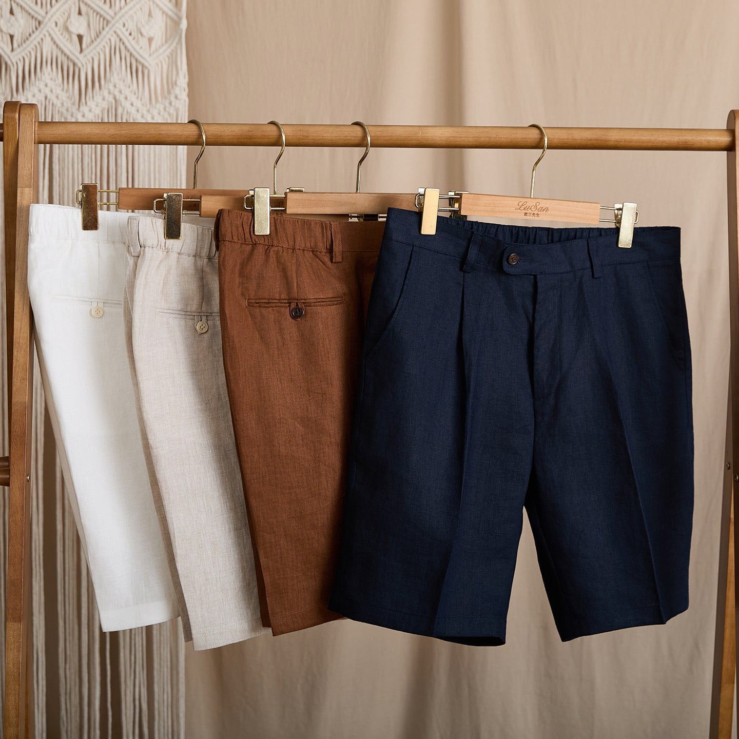 High-Waist Pleated Linen Shorts