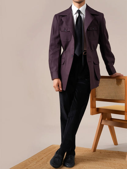 Men's Purple Retro Tencel Linen Jacket