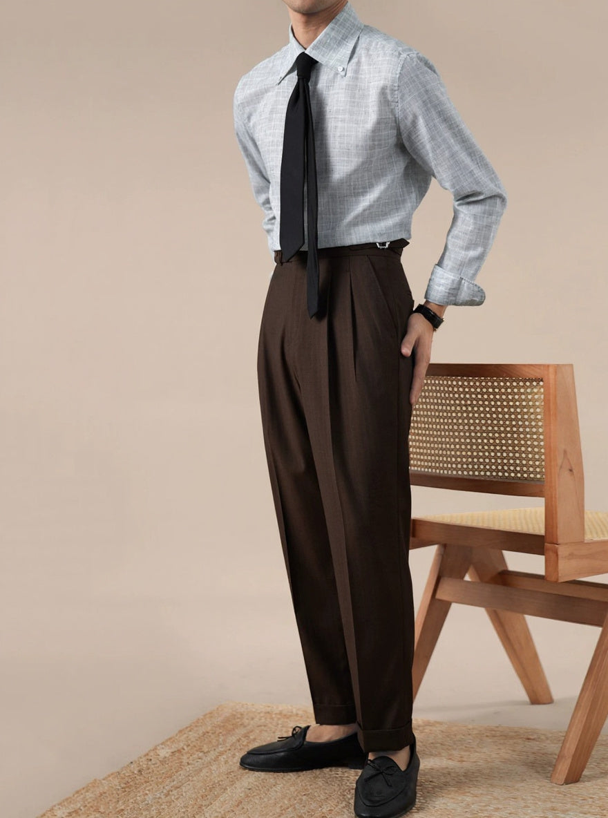 Mens Italian-Style Pointed Collar Plaid Casual Shirt