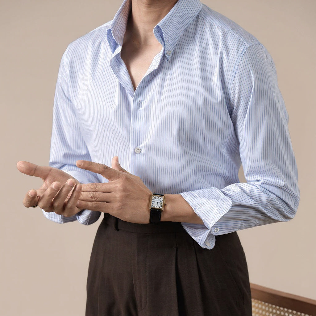 Mens Italian-Style Striped Point Collar Dress Shirt