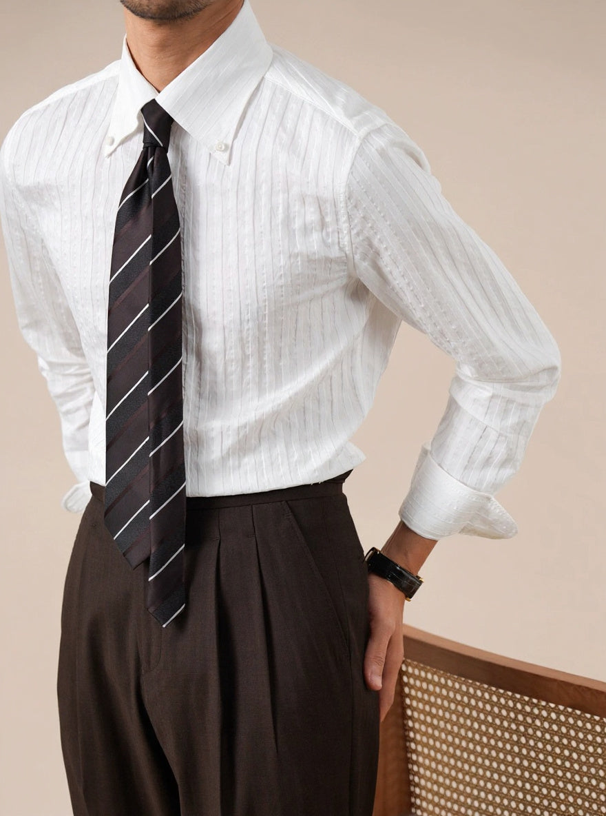 Italian Stripe Button-Up Collar Mens Dress Shirt