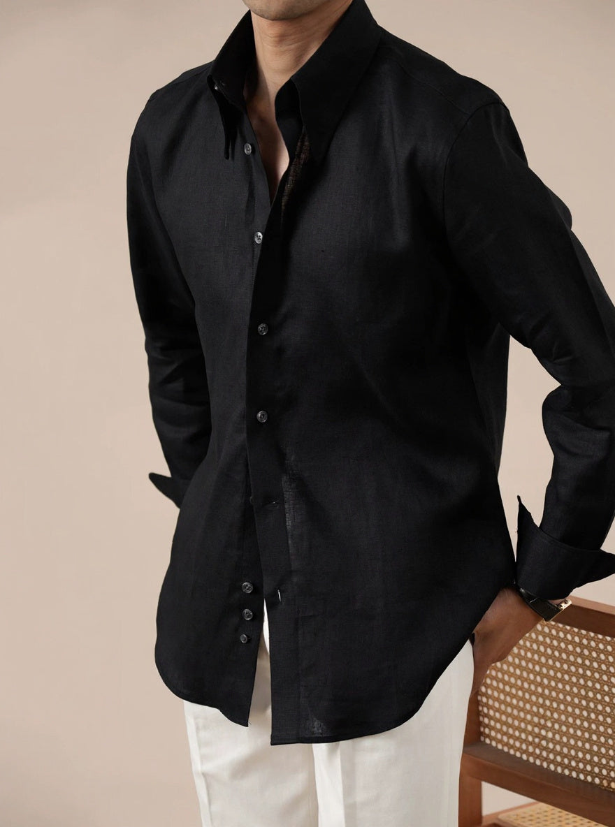 Italian-Style Long Point Collar Breathable Mens Shirt