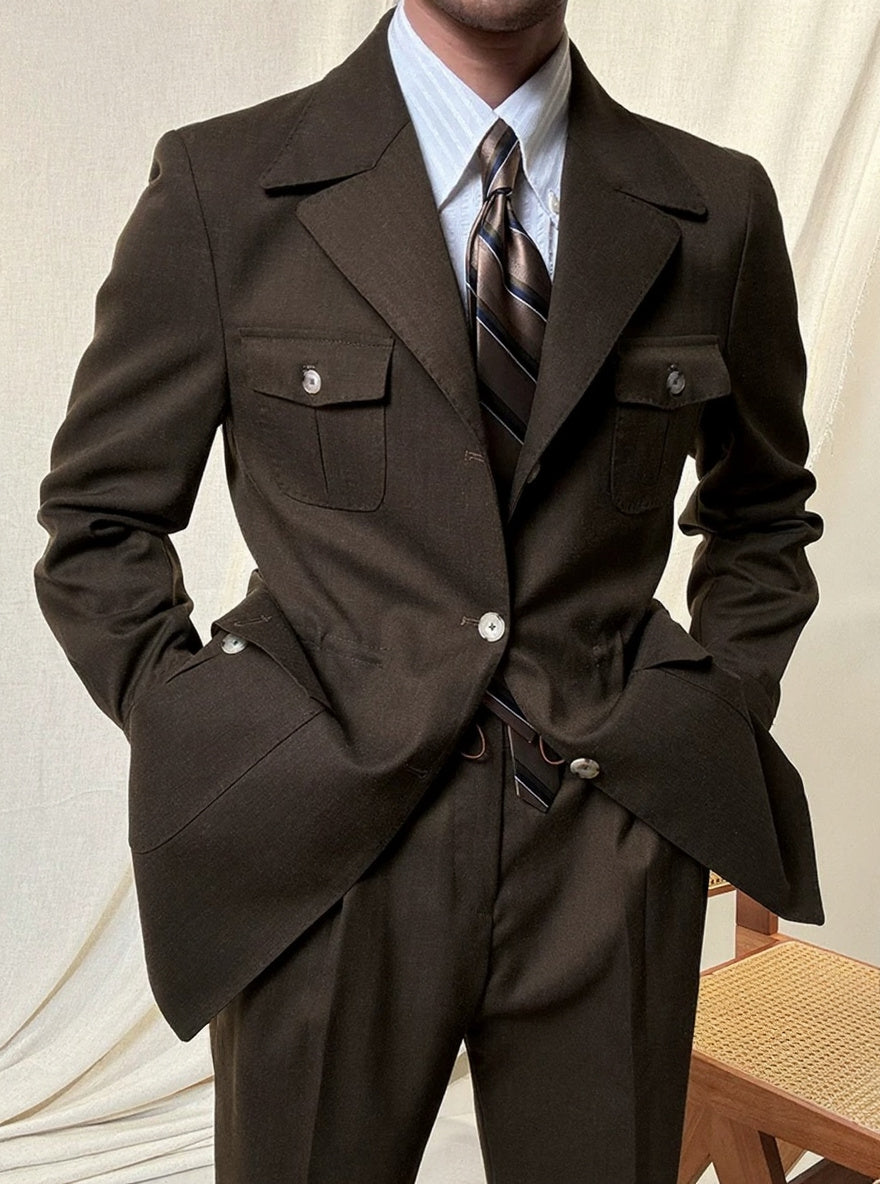 Men's Slim Fit Linen Jacket with Suit Collar