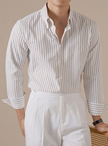 Men’s Italian-Style Striped Point Collar Dress Shirt