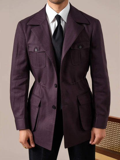 Men's Purple Retro Tencel Linen Jacket