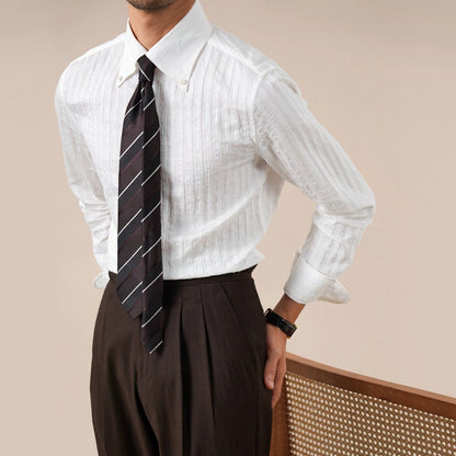 Italian Stripe Button-Up Collar Mens Dress Shirt