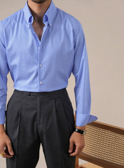 Mens Italian-Style Striped Point Collar Dress Shirt