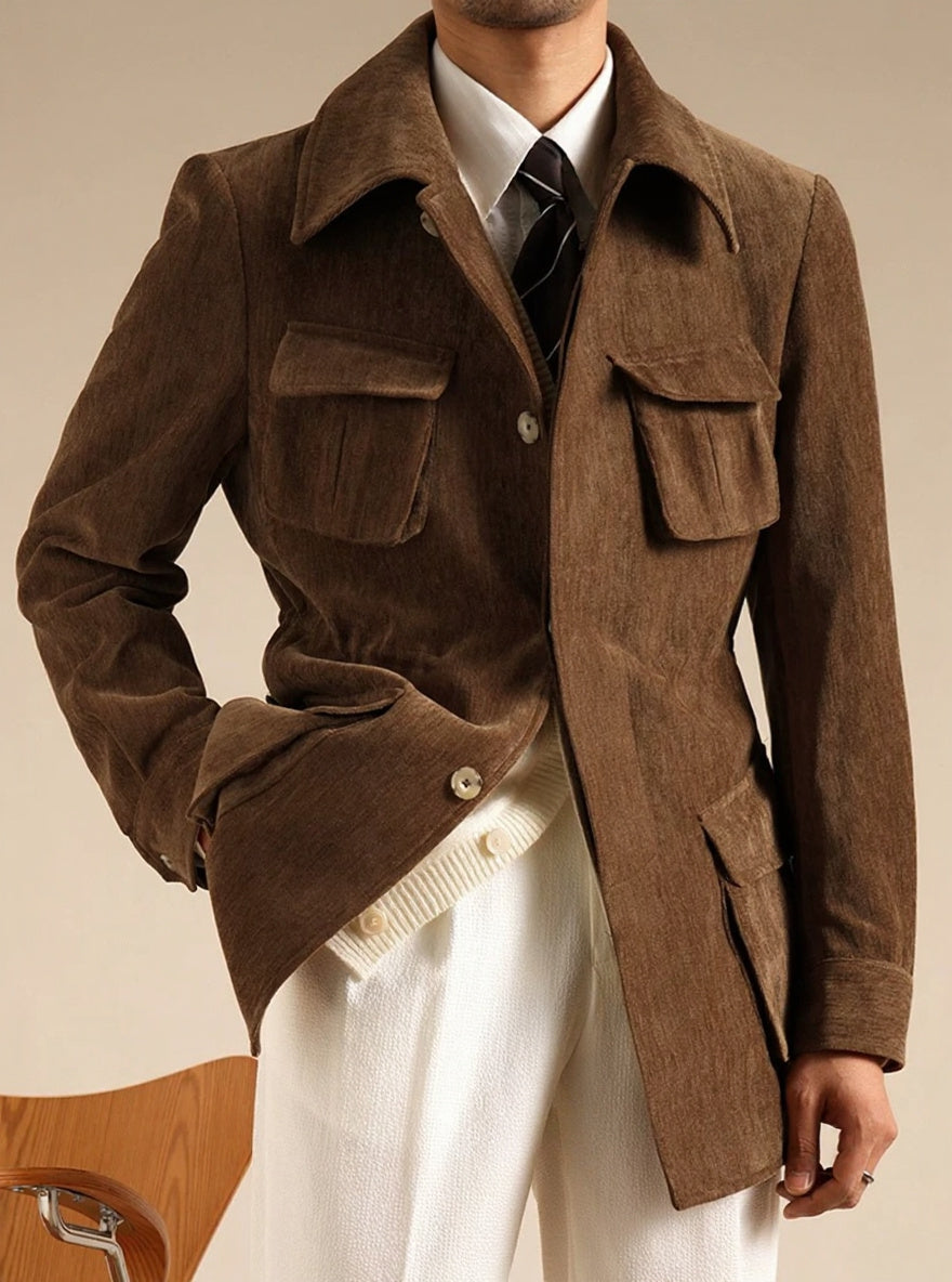 Men’s Chenille Hunting Jacket — Retro Slim Fit Casual Coat