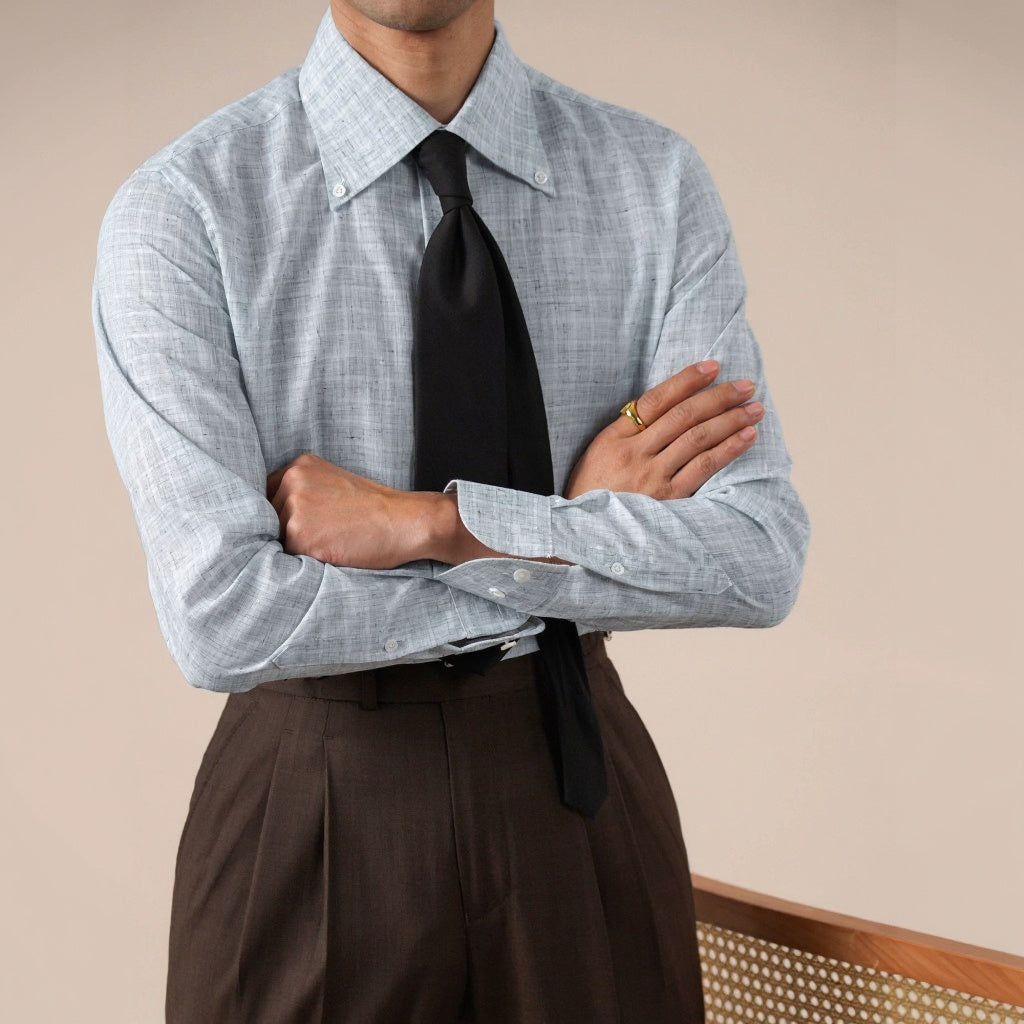 Mens Italian-Style Pointed Collar Plaid Casual Shirt