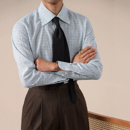 Mens Italian-Style Pointed Collar Plaid Casual Shirt