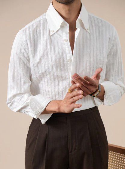 Italian Stripe Button-Up Collar Mens Dress Shirt