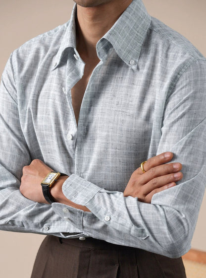 Mens Italian-Style Pointed Collar Plaid Casual Shirt