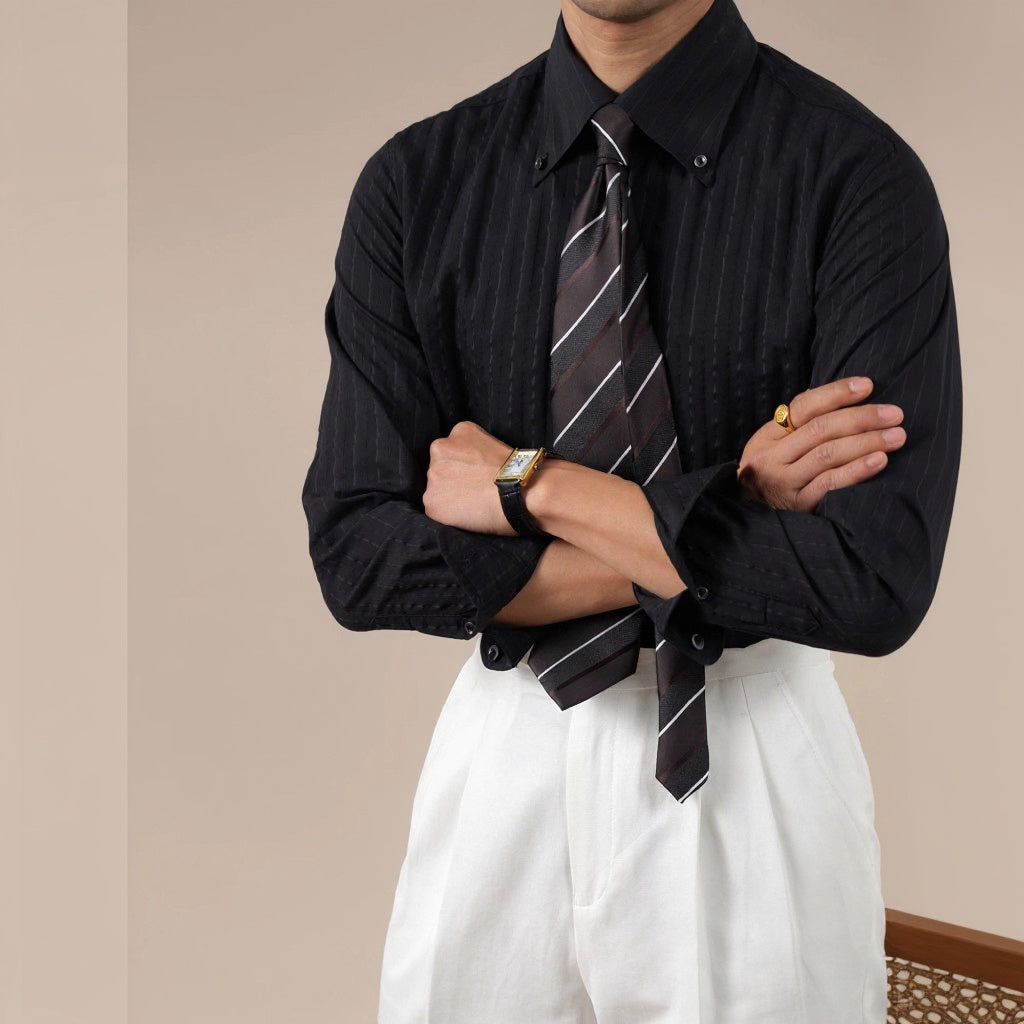 Italian Stripe Button-Up Collar Mens Dress Shirt