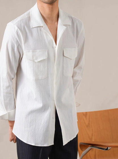 Mens Long Sleeve Textured Cuban Collar Shirt