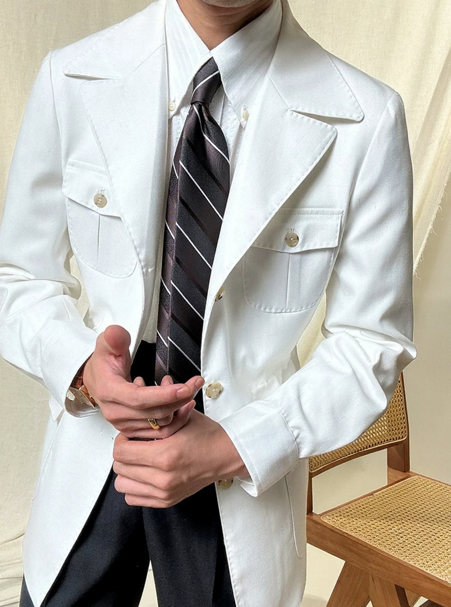Men's Slim Fit Linen Jacket with Suit Collar