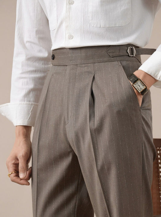 Naples Striped High-Waisted Mens Business Suit Trousers