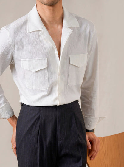 Mens Long Sleeve Textured Cuban Collar Shirt