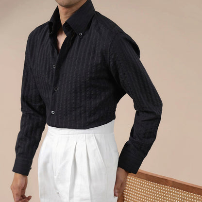 Italian Stripe Button-Up Collar Mens Dress Shirt