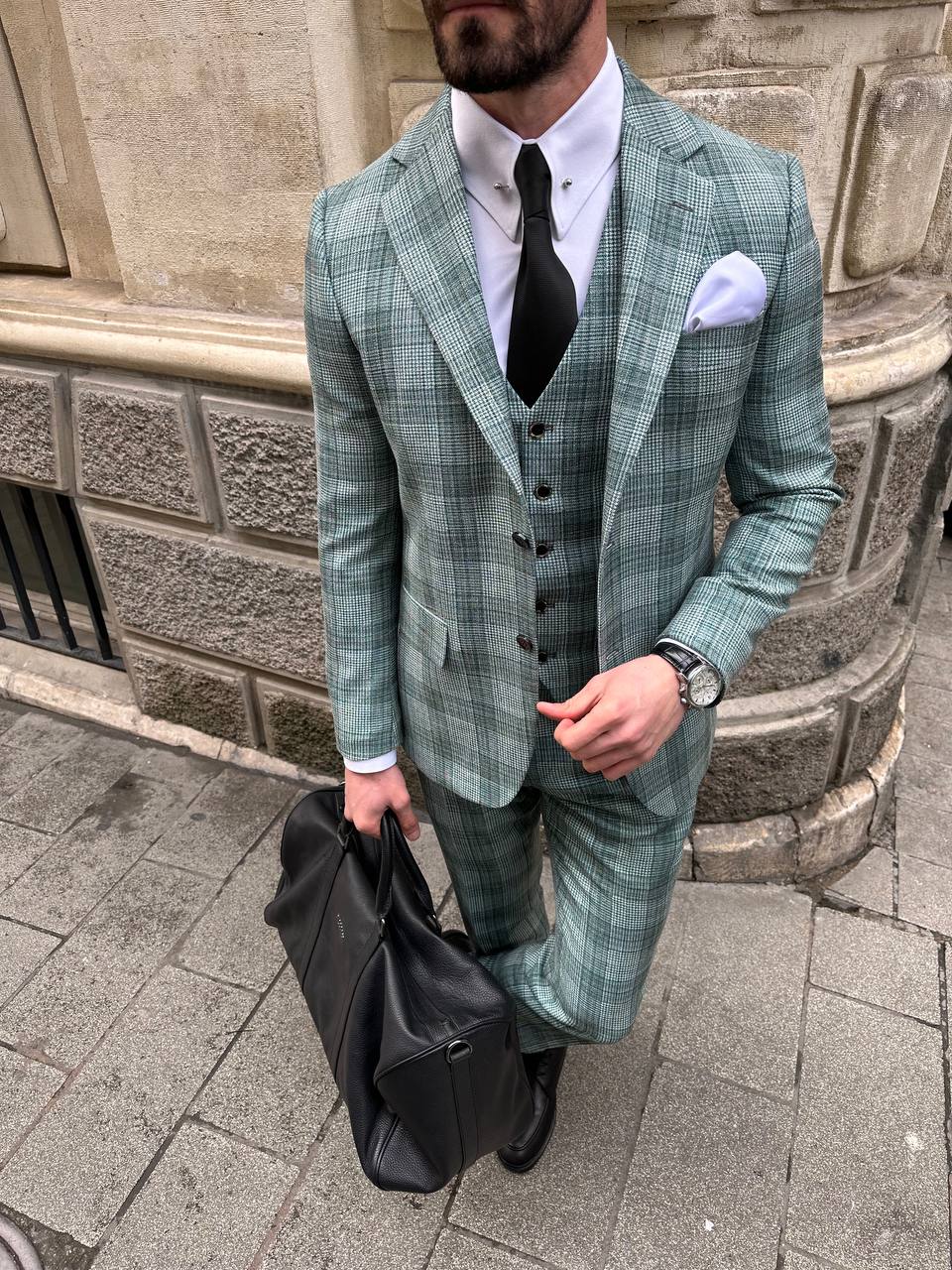 Green Plaid Slim-Fit Suit 3-Piece VIOSSI