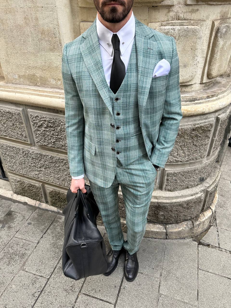 Green Plaid Slim-Fit Suit 3-Piece VIOSSI