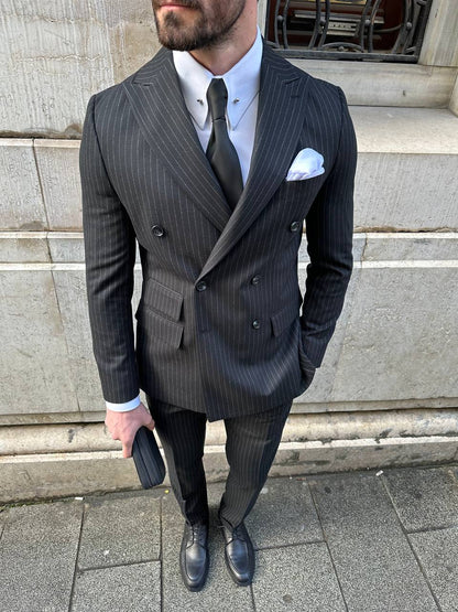 Black Striped Double Breasted Suit 2-Piece VIOSSI