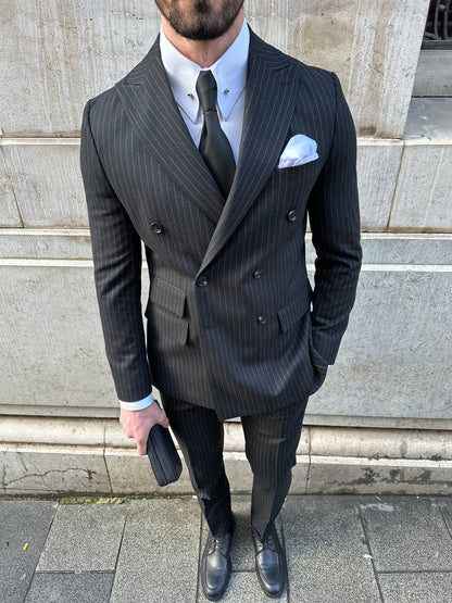 Black Striped Double Breasted Suit 2-Piece VIOSSI