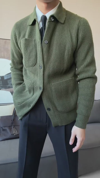Men’s Thick Collared Knit Cardigan