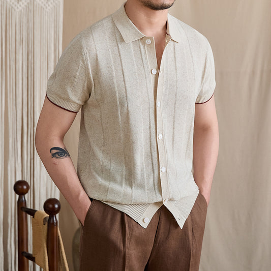 Contrast-Tipped Ribbed Knit Polo