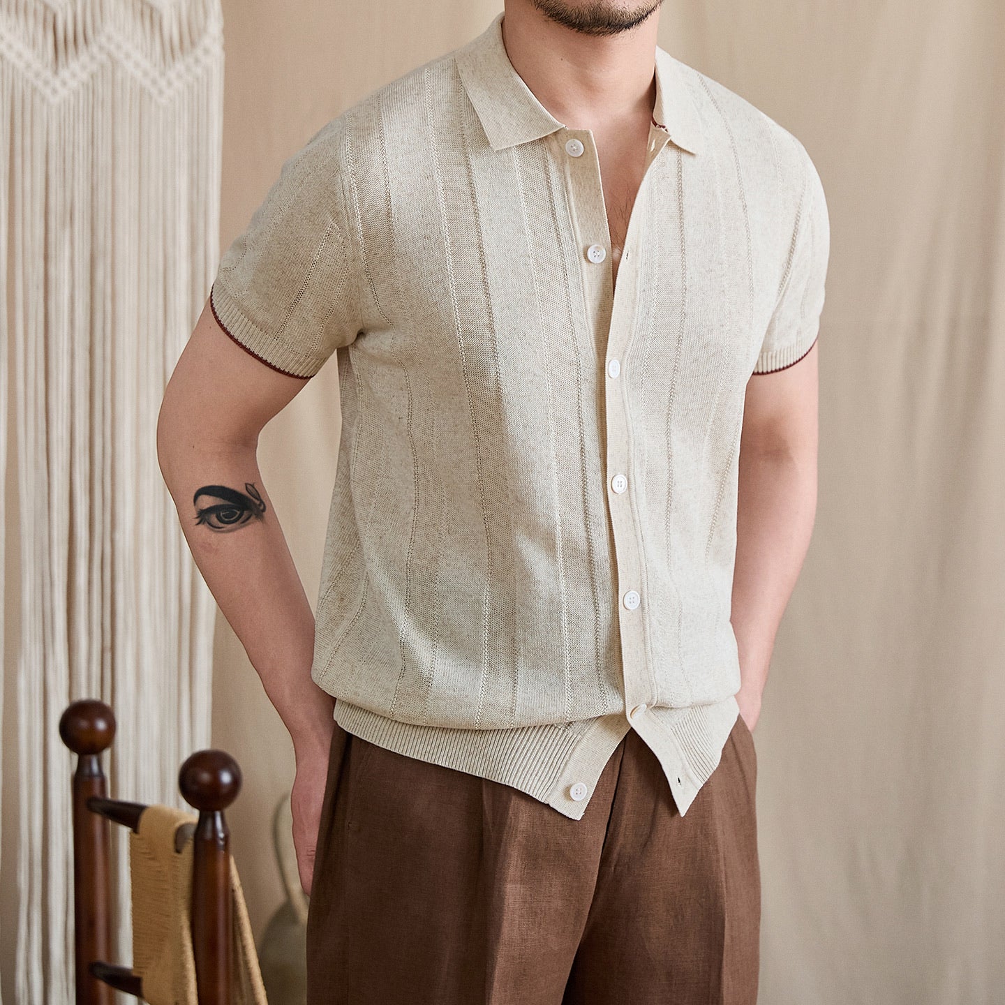 Contrast-Tipped Ribbed Knit Polo