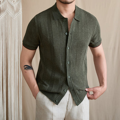 Contrast-Tipped Ribbed Knit Polo BRABION