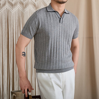 Contrast-Tipped V-Placket Ribbed Polo BRABION