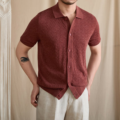 Pointelle Openwork Knit Polo Cardigan BRABION