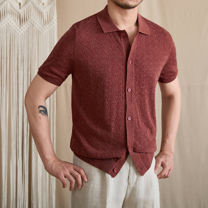 Pointelle Openwork Knit Polo Cardigan BRABION