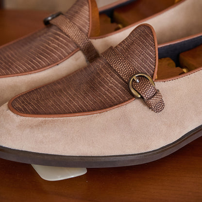 Embossed Leather Buckle-Strap Loafers BRABION
